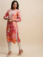 Pink Poly Rayon Tie dye Printed Straight Kurta - Samira | Grocsy