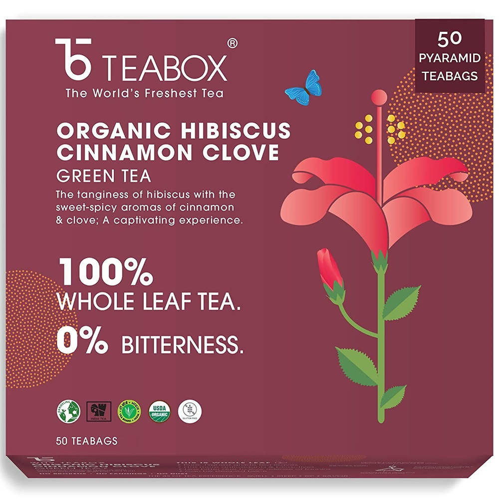 Teabox Organic Hibiscus Cinnamon Clove Green Tea Bags | Grocsy
