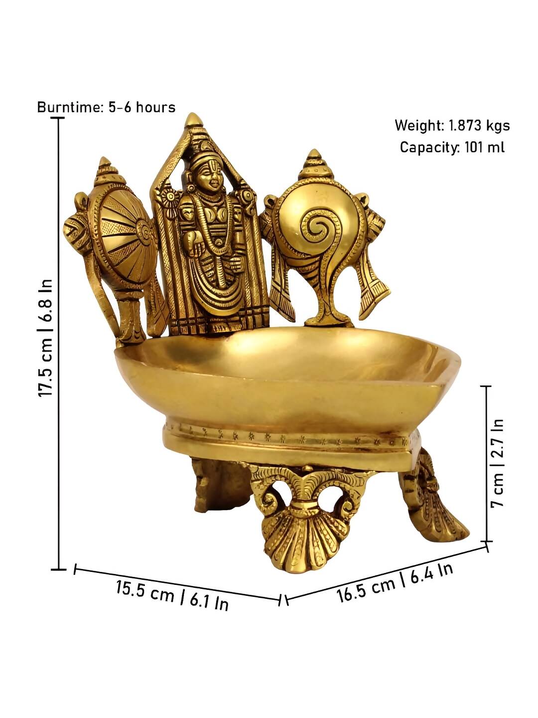 Spillbox Gold-Toned Brass Shangu Chakra Perumal Tirupathi Diya Pooja Essential | Grocsy