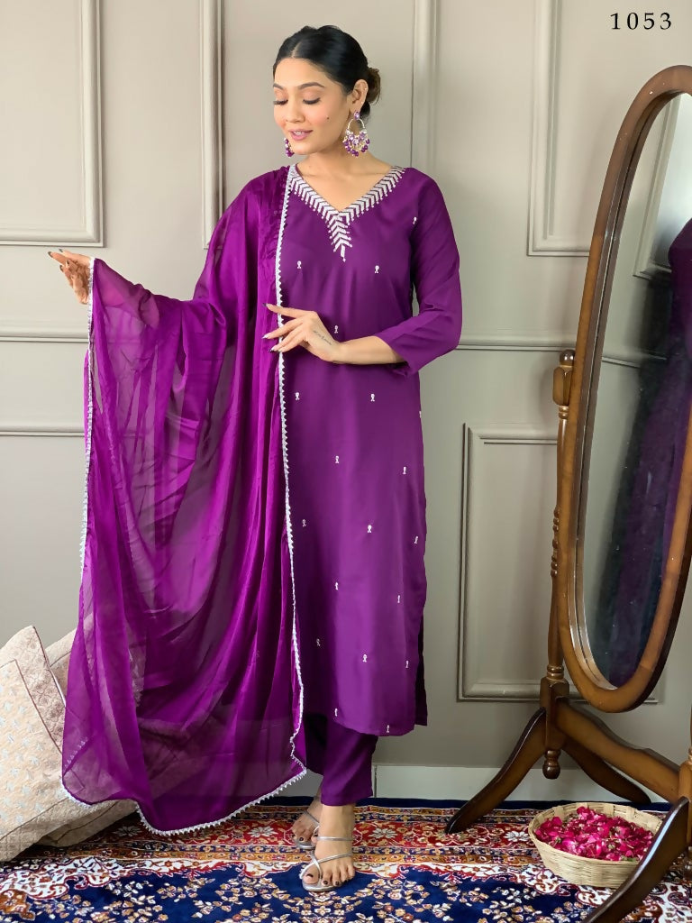 Partywear Designer Ryon Slub White Stitched Suit With Dupatta - Tanisha | Grocsy