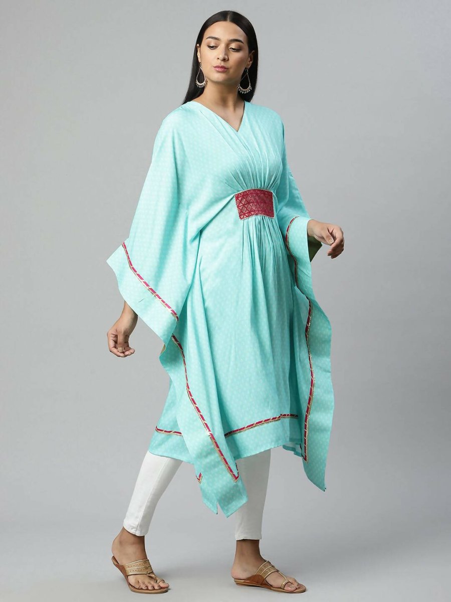 Ahalyaa Womens Blue Rayon Printed Kaftan | Grocsy