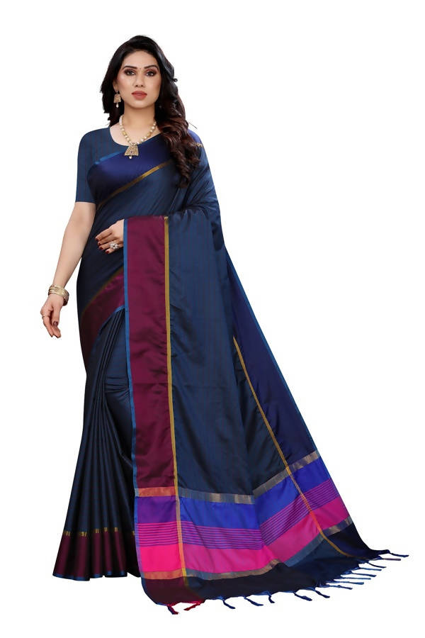 Vamika Navy Cotton Silk Weaving Saree (Binita Navy) | Grocsy