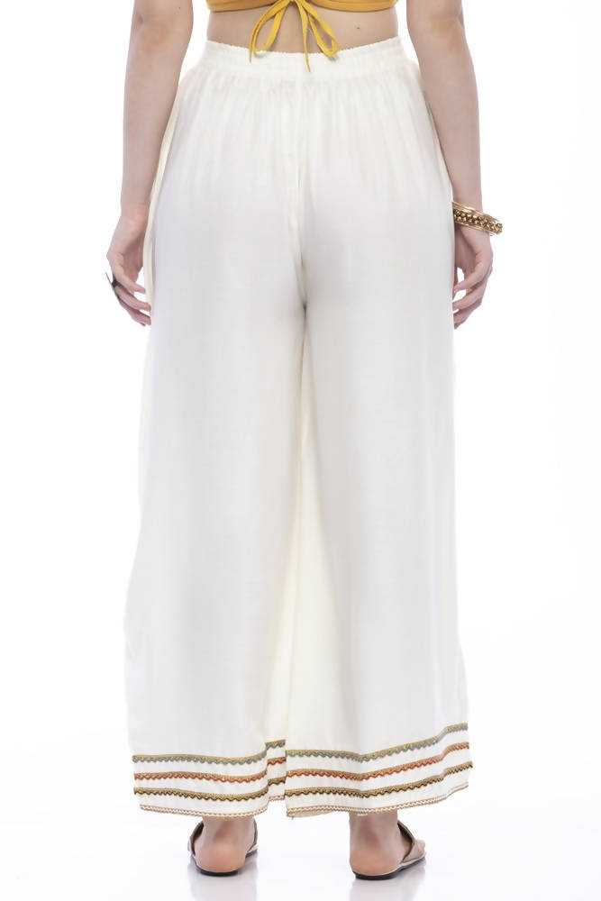 Mominos Fashion Reyon Cotton Cream Palazzo | Grocsy