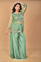 Morchari Women And Hand Embroidery Palazzo Set-Green | Grocsy