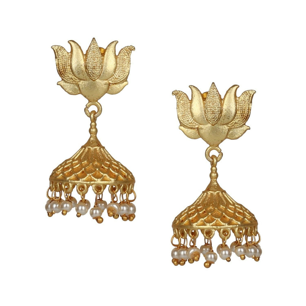 Joban Fashion Women Matte Gold Brass Jhumka | Grocsy