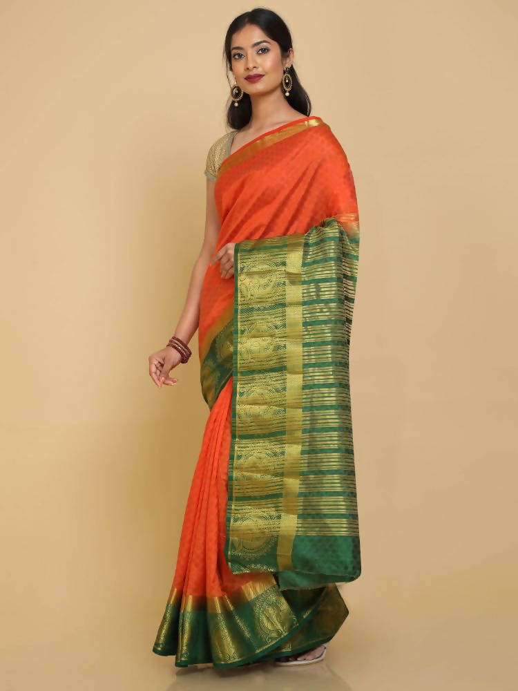Kalamandir Floral Orange Pashmina Saree | Grocsy