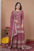 Lehenga Mart Designer Sharara Suit With Kurta, Sharara, Dupatta For Women-Mauve | Grocsy