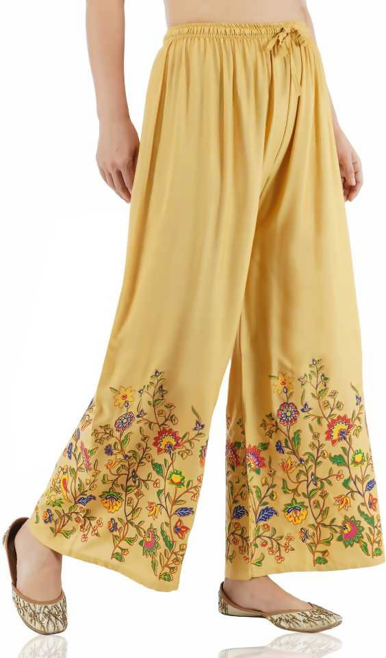 Mominos Fashion Golden Floral Design Palazzo | Grocsy