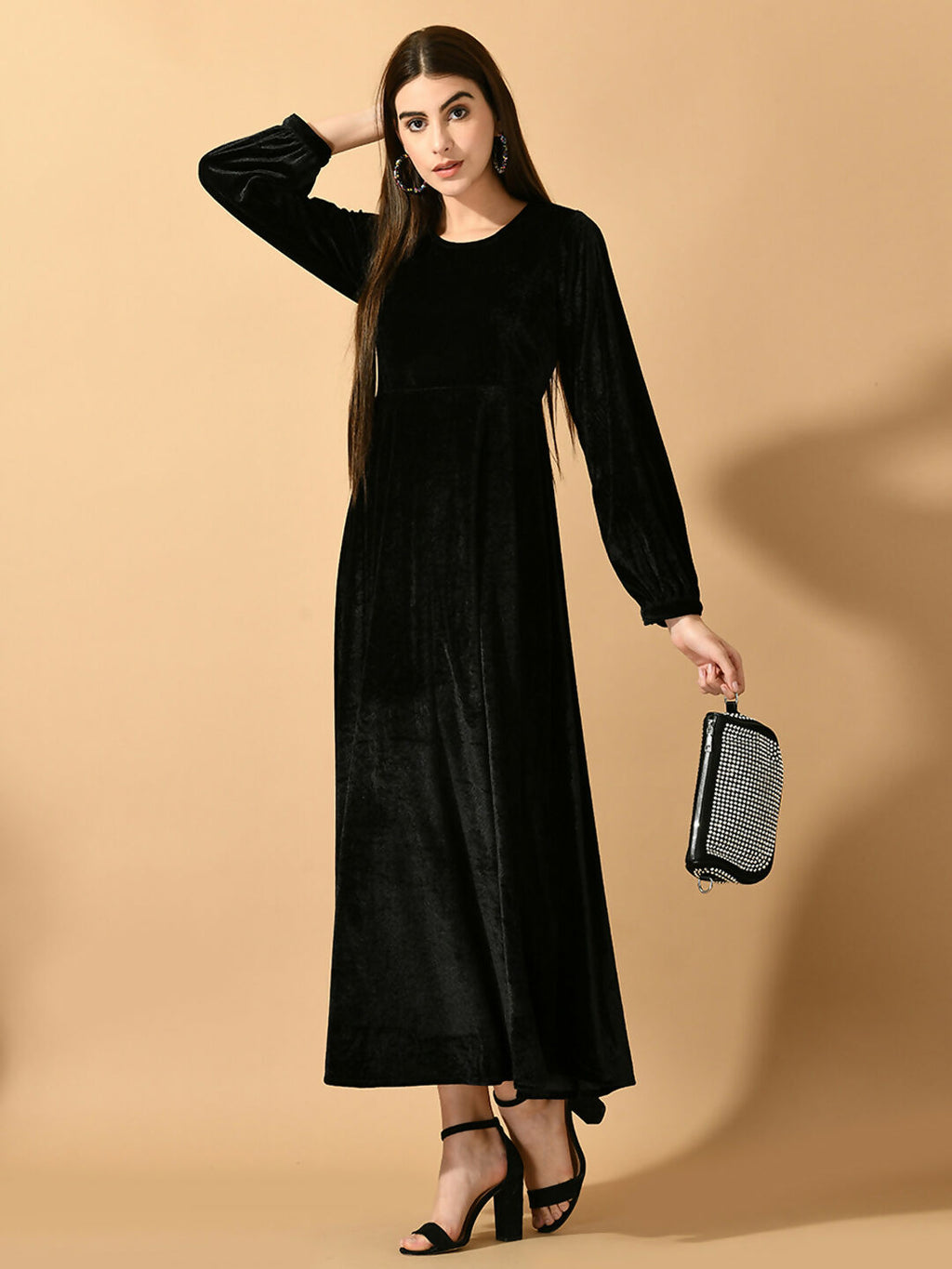 Myshka Women's Black Fit and Flare Party Dress | Grocsy