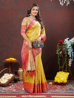 Lorenvalley Fashion Yellow Kanjivaram Silk Woven Design with Zari Weaving Saree | Grocsy