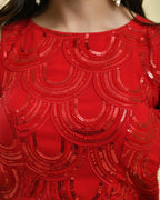 Amodini Designer Studio Red Cutdana Sequined Sleeveless Padded Blouse | Grocsy