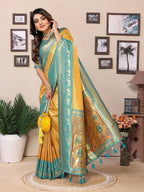Aastha Fashion Yellow Tissue Silk Weaving Saree | Grocsy