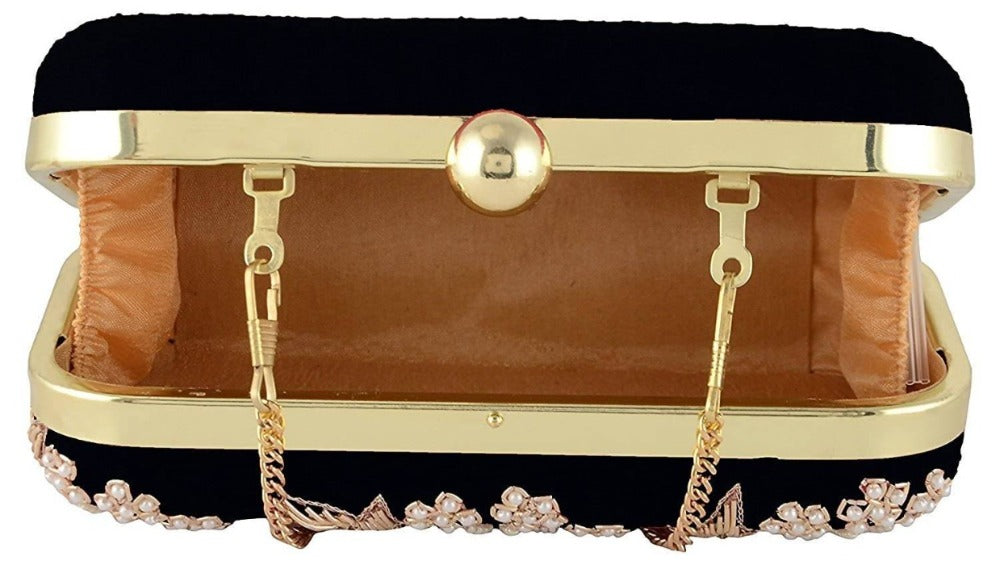Jaishri Handicrafts Pearl Floral Clutch Carbon Black | Grocsy