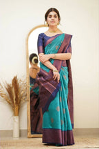 DEIANA'S Beautiful Designer Golden zari Soft Lichi Silk Saree - Sky | Grocsy
