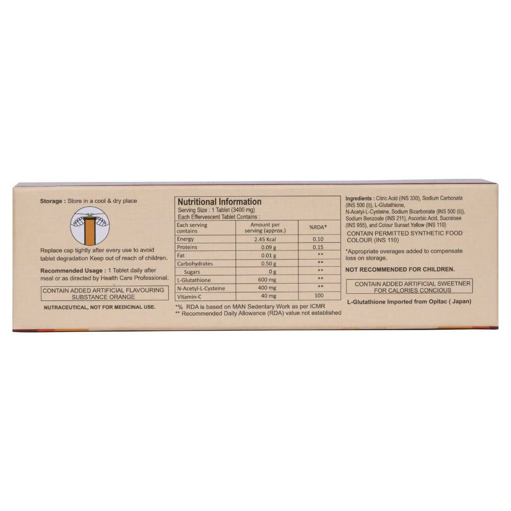 Pure Nutrition Glutathione 500mg with Vitamin C & Saffron Effervescent Tablets | Grocsy