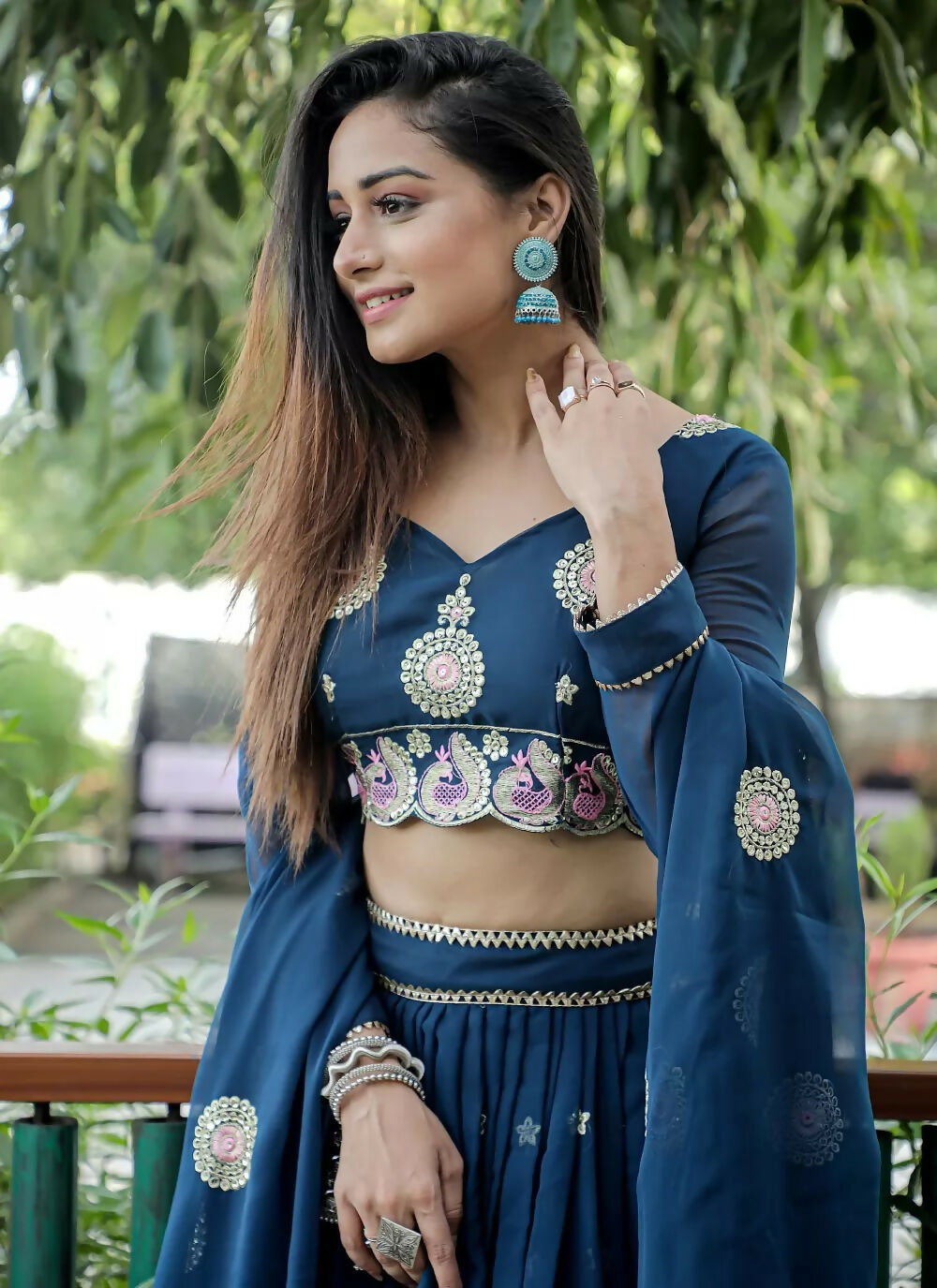 Jyoti Fashion Blue Sequence with Thread Zari Embroidery Georgette Lehenga Choli with Dupatta | Grocsy
