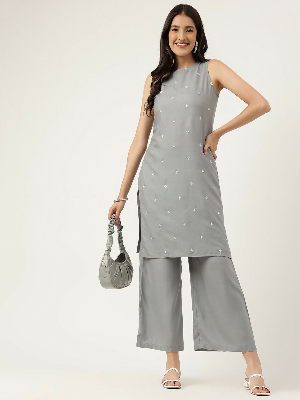 Joban Fashion Grey Rayon and Embroidered Work Straight Kurta Bottom Set | Grocsy