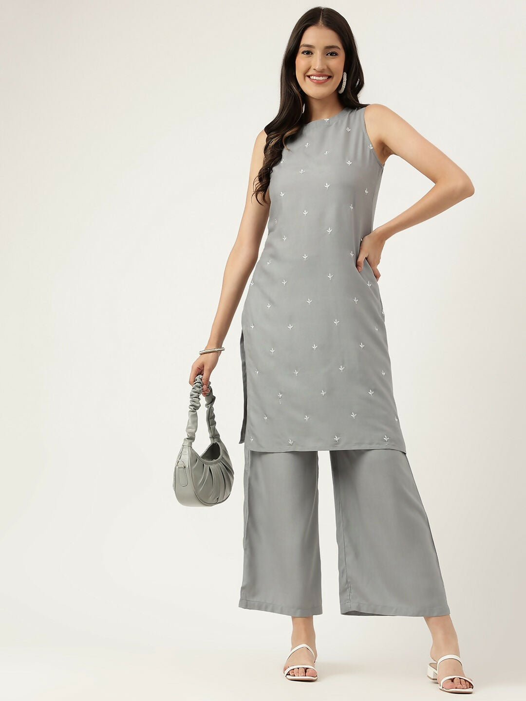 Joban Fashion Grey Rayon and Embroidered Work Straight Kurta Bottom Set | Grocsy