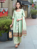 Joban Fashion Green Position Digital Print With Position Foil Kurta Set | Grocsy