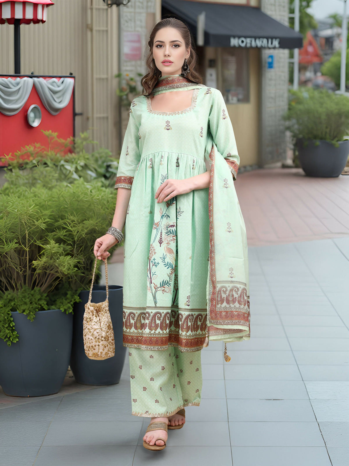 Joban Fashion Green Position Digital Print With Position Foil Kurta Set | Grocsy