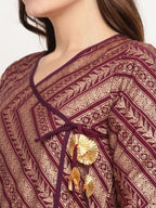 Ahalyaa Women Crepe Wine Colour Glitter Print Kurta | Grocsy