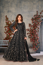 Anaita Black Embroidered Net Stitched Anarkali suit | Grocsy