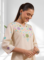 Joban Fashion Cream Linen Embroidered Readymade Cord Set | Grocsy