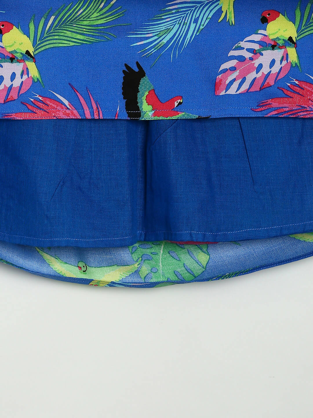 Manet Girls Cotton String Tie Frock Parrot Printed - Blue | Grocsy