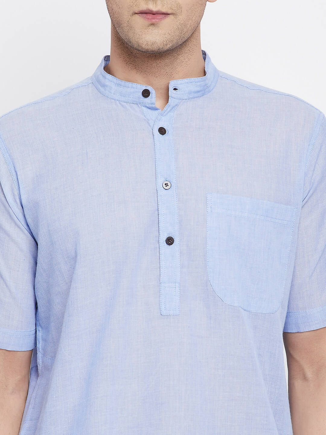 Even Apparels Blue Pure Cotton Men's H/S Kurta With Band Collar | Grocsy
