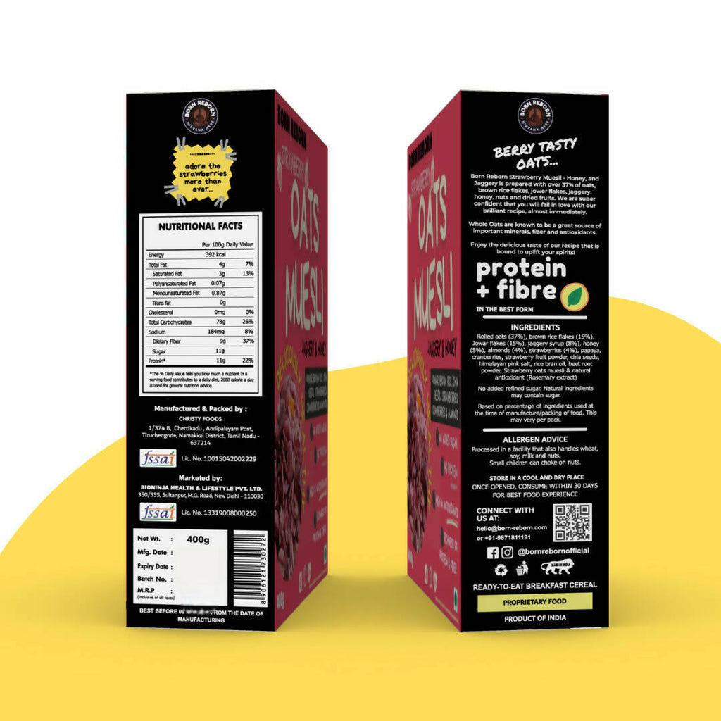 Born Reborn Strawberry Oats & Millets Muesli with Honey and Jaggery | Grocsy