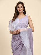 Light Purple Lycra Solid Ready to Wear Saree with stitched Blouse - Nita | Grocsy