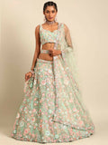 House of Panchhi Lime Green Net Sequins, Mirror and thread embroidery Lehenga choli & Dupatta | Grocsy