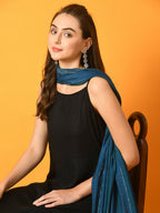 Myshka Women's Black Solid Anarkali Party Kurta Set With Dupatta | Grocsy