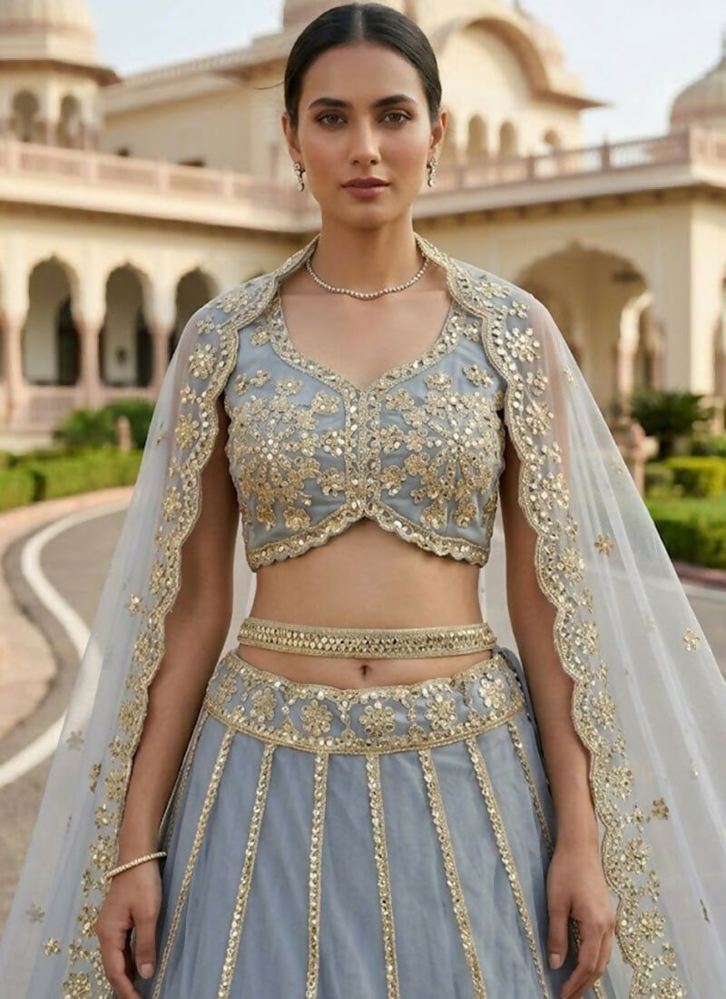 Lehenga Mart Grey Net Designer Bollywood Style Wedding Wear Lehenga Choli | Grocsy