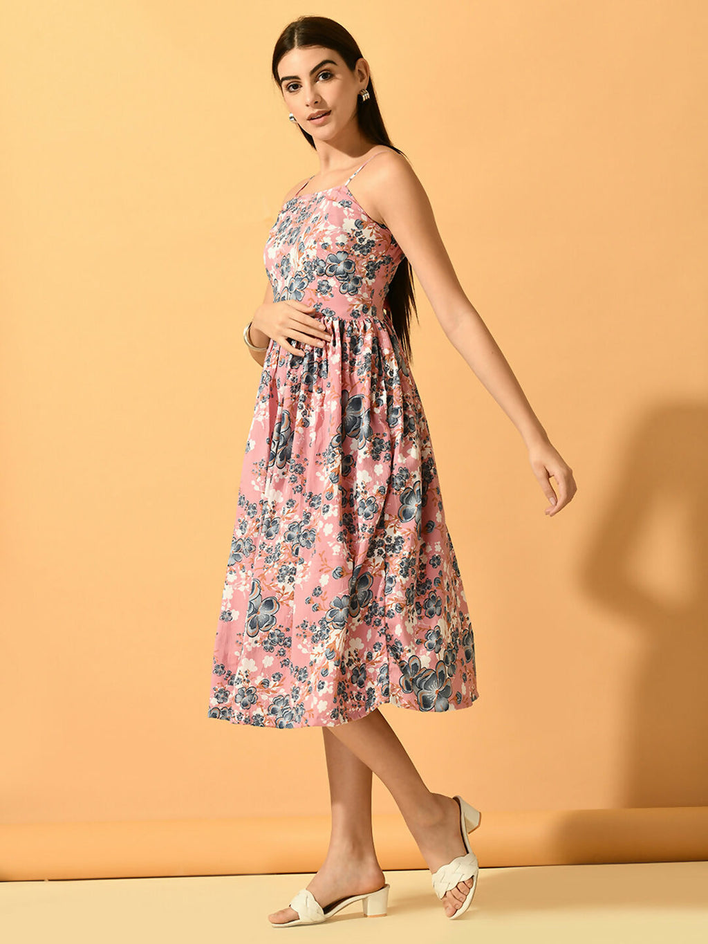 Myshka Women's Pink Fit and Flare Party Dress | Grocsy