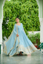Joban Fashion Sky Blue Georgette Sequence Embroidery Work Kurta Set | Grocsy