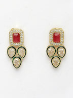 NVR Women's Set of 2 Red & Gold Kundan Studded Jewellery Set Choker & Long Necklace With Earrings | Grocsy