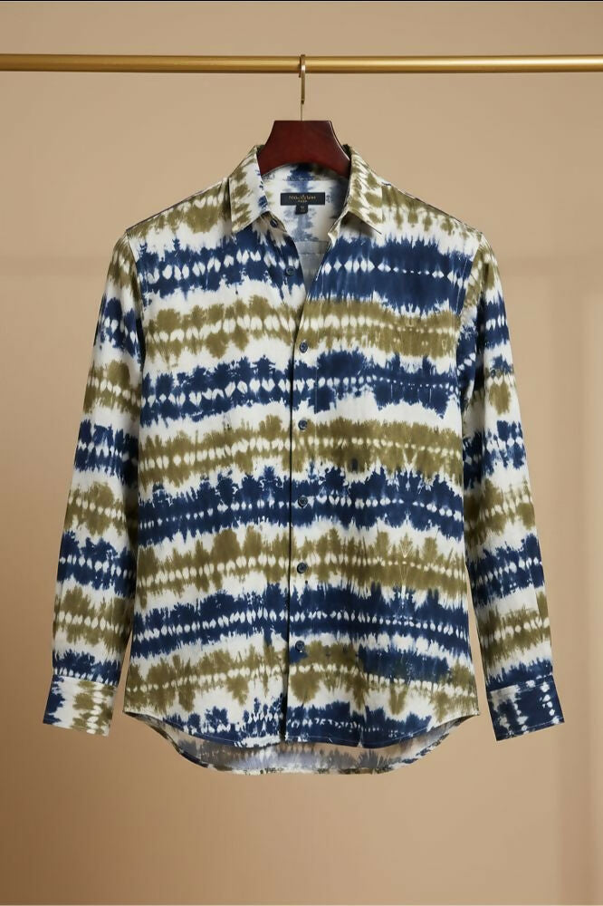 Grove — Olive Indigo Shibori Cotton Shirt by Hilo Design | Grocsy