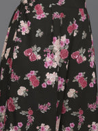 Ahalyaa Women Floral Printed Tunic with Palazzos - Black Color | Grocsy