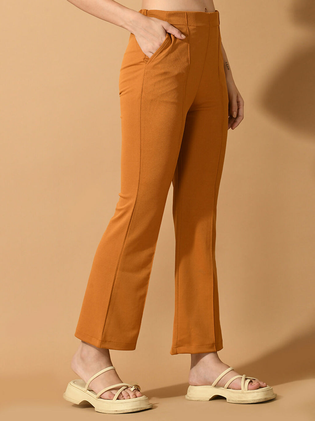 Myshka Women's Mustard Flared Party Trouser | Grocsy