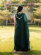 Nikhaar Dark Green Embroidered Art Silk Stitched A Line Kurta Palazzo Dupatta Readymade Suit | Grocsy