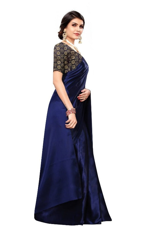Vamika Navy Satin Designer Saree (DUST NAVY) | Grocsy