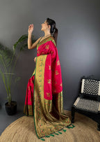 Joban Fashion Banarasi Red Woven Soft Silk Saree | Grocsy
