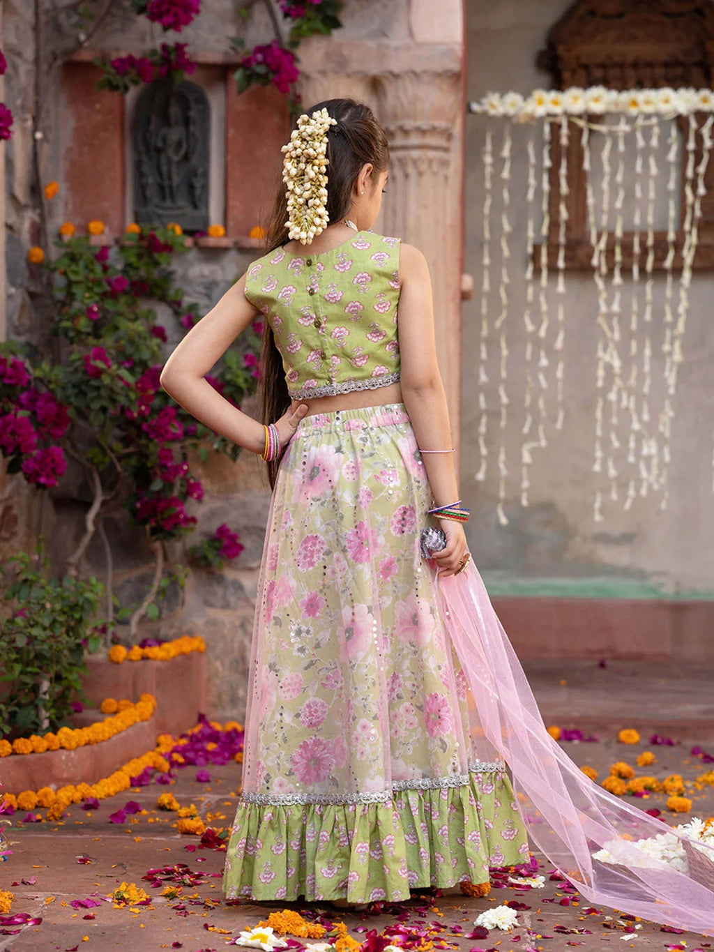 Joban Fashion Girl's Green Color Lehenga Choli | Grocsy