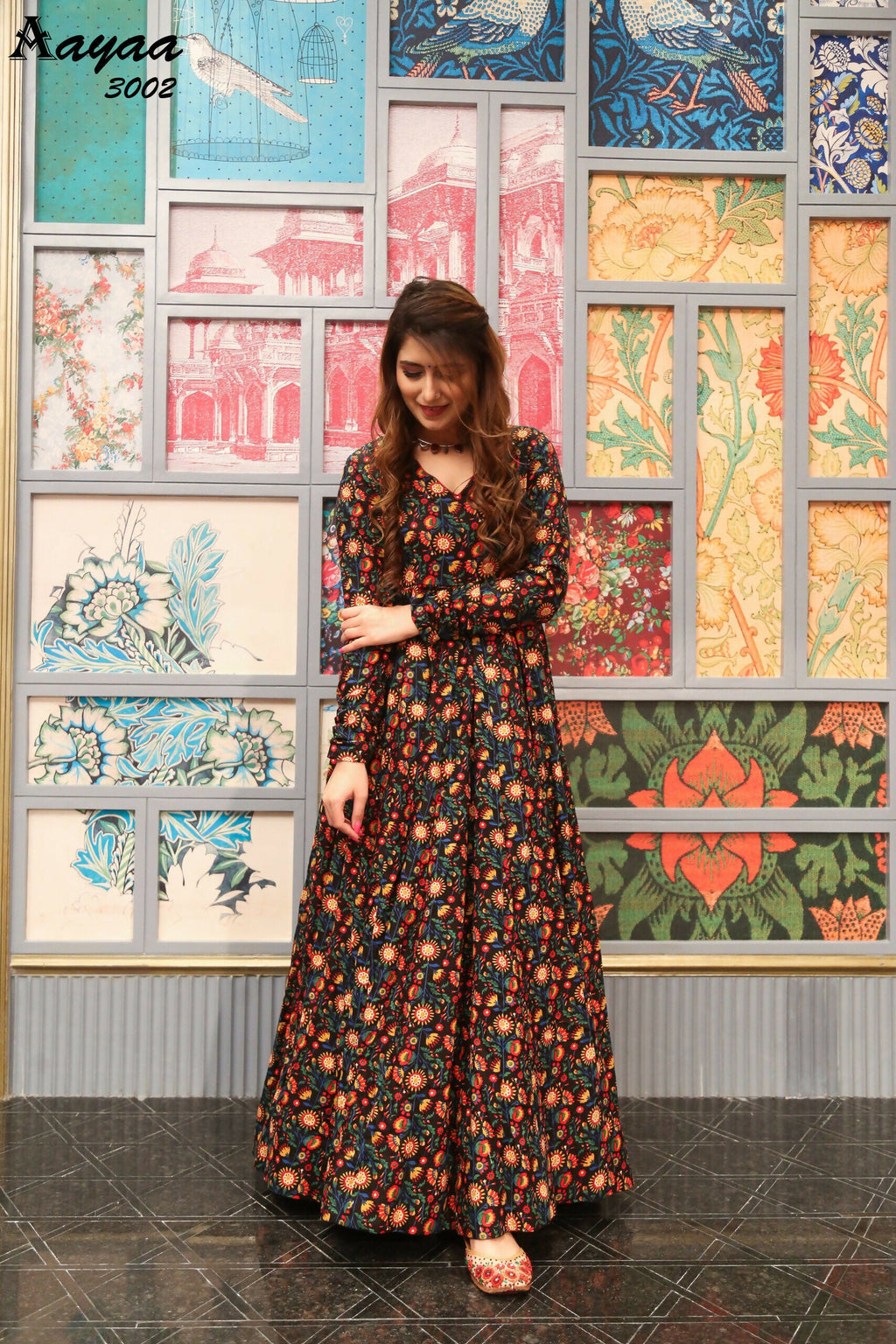 Aayaa Pure Ab Cotton Gown With Heavy Digital Print - Multi Color | Grocsy