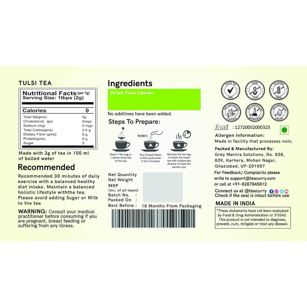 Teacurry Organic Tulsi Tea Bags | Grocsy