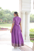 Joban Fashion Purple Readymade Kurta Set With Sequence embroidery Work | Grocsy