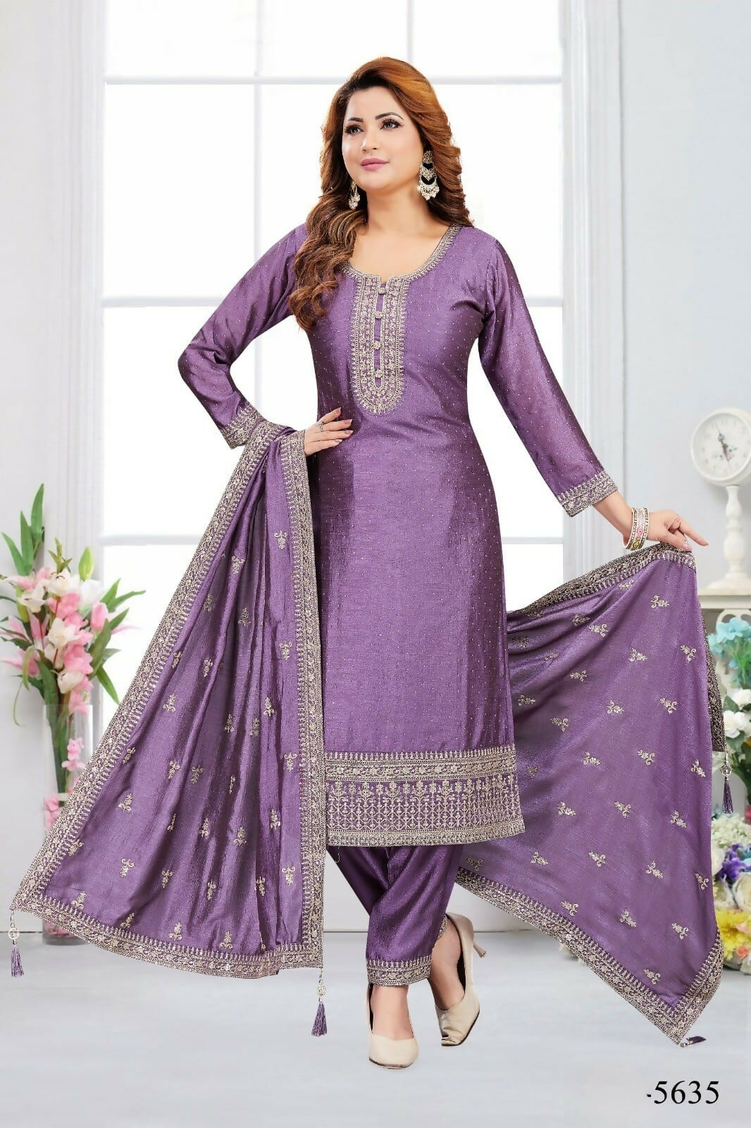Joban Fashion Muslin Silk Lylac Color Kurta Set | Grocsy