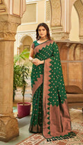 DEIANA'S Beautiful Designer Golden zari Soft Lichi Silk Saree - Green | Grocsy