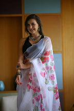Vamsee Dhruti2 White Organza Saree | Grocsy